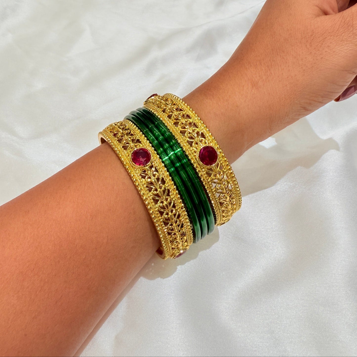 Sanskriti Red stone Golden Bangle GB710