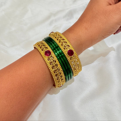 Sanskriti Red stone Golden Bangle GB710