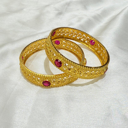 Sanskriti Red stone Golden Bangle GB710