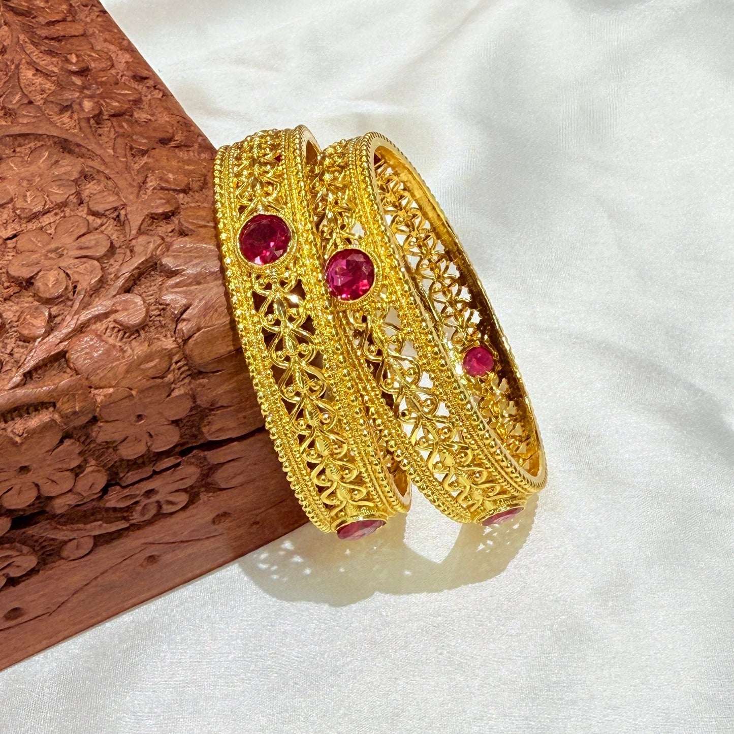 Sanskriti Red stone Golden Bangle GB710