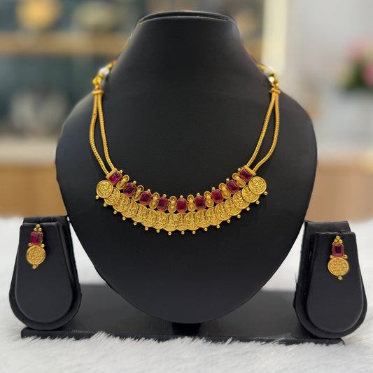 Lakshmi Coin Cluster Necklace - Red