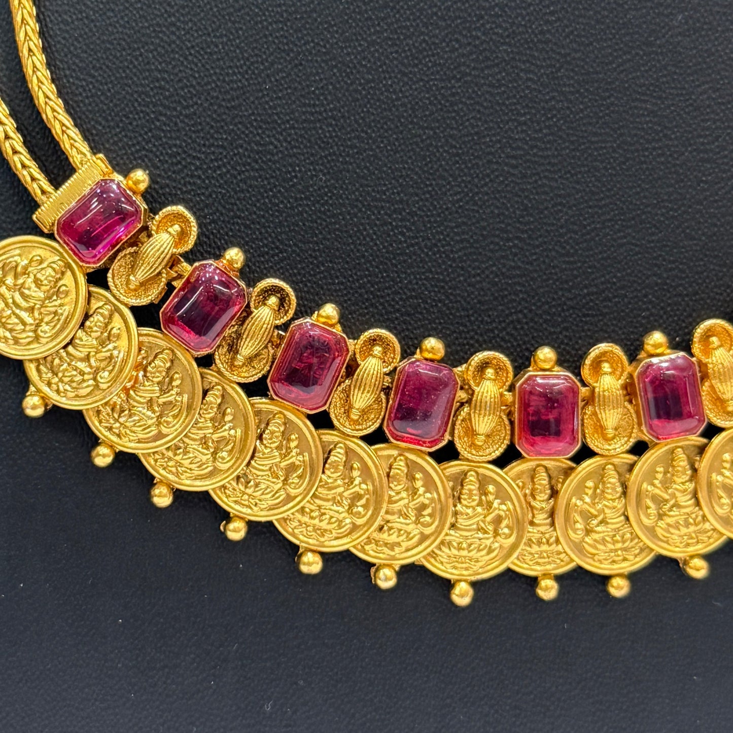 Lakshmi Coin Cluster Necklace - Red