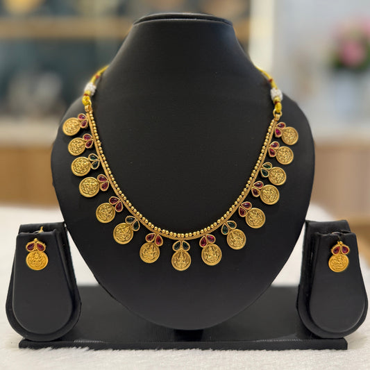 Red & Green Lakshmi Coin Necklace