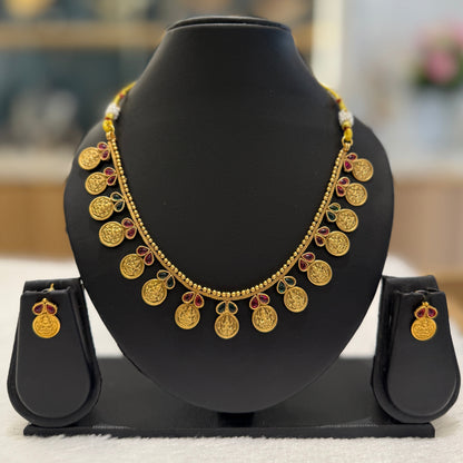 Red & Green Lakshmi Coin Necklace