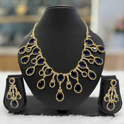 Premium Quality AD Tear Drop Necklace - Blue