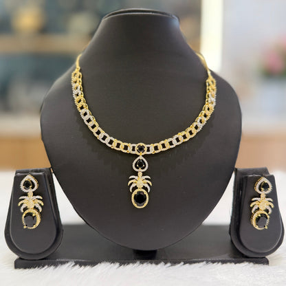 AD - Golden & Silver Necklace - Black