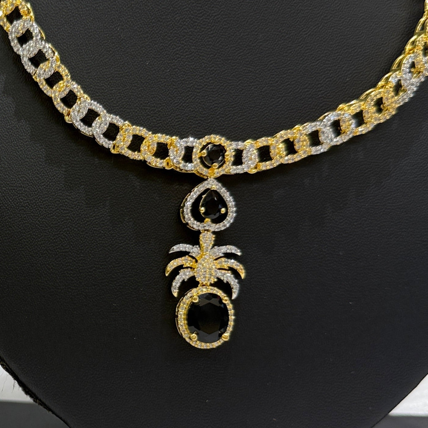 AD - Golden & Silver Necklace - Black