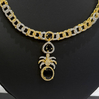 AD - Golden & Silver Necklace - Black