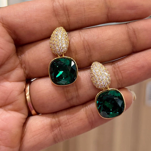 AD Glimmer Square Earrings Green