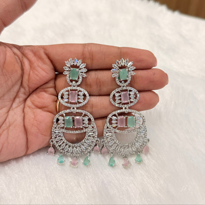 AD Triple Drop Earring -Mint & Pink