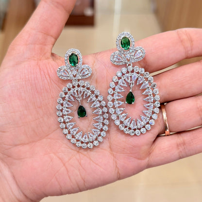 AD Twinkle Oval Earrings - Green
