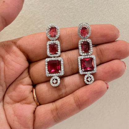 AD Line Drop Earring - Red