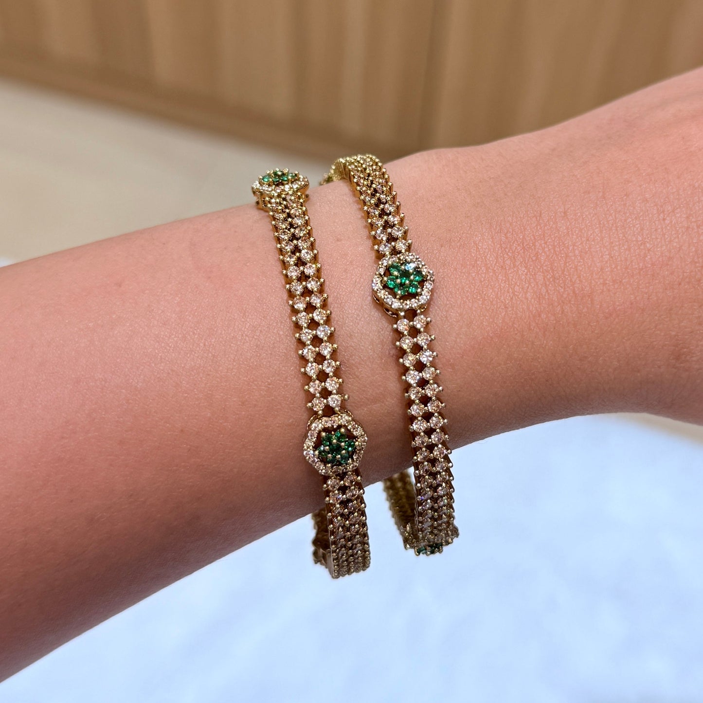 Eshani Victorian Bangle with Green Diamond