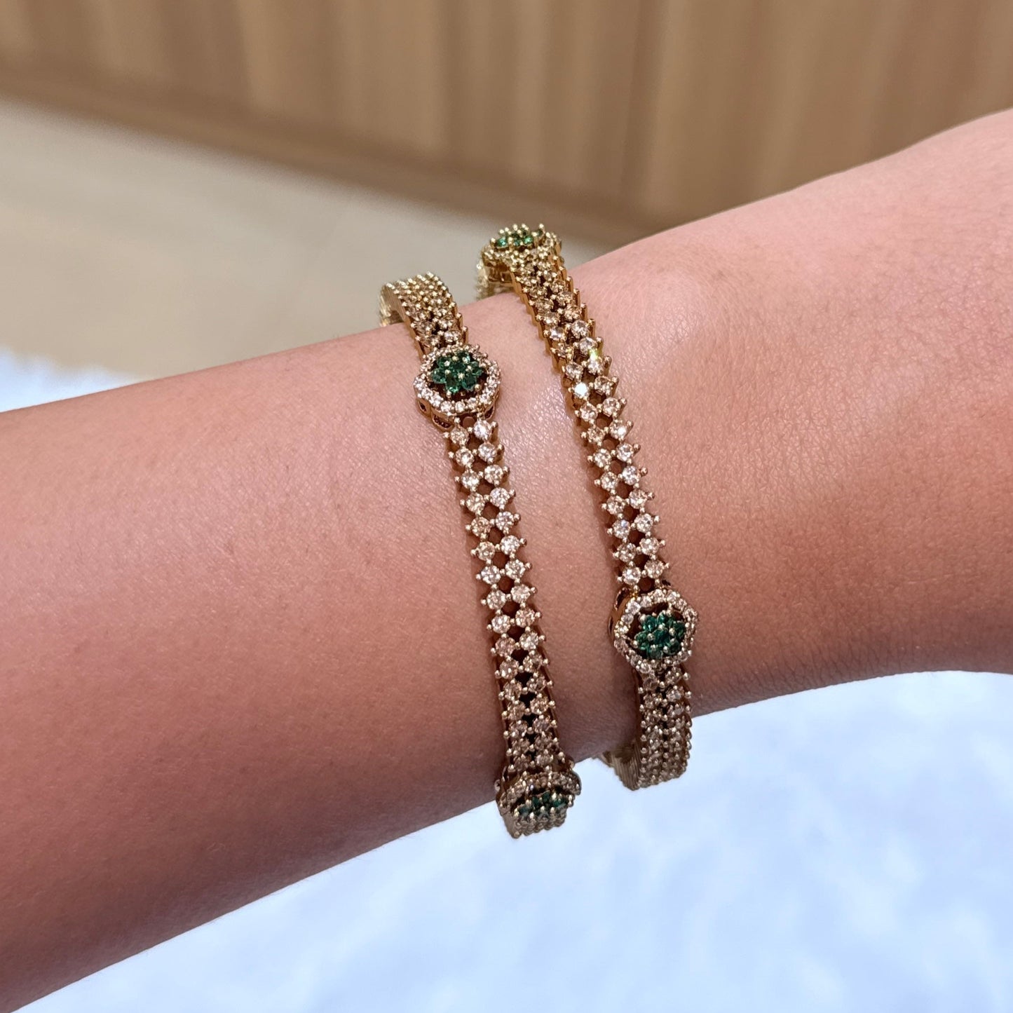 Eshani Victorian Bangle with Green Diamond