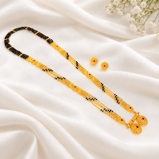 Kimaya Long Mangasluta with pendant & earrings - 36 Inch