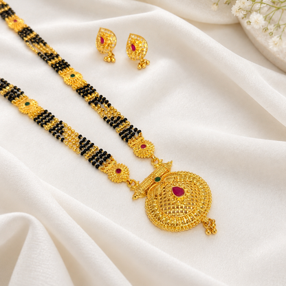 Hrida Long Mangalsutra with pendant & earrings- 36 Inch