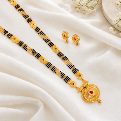 Hrida Long Mangalsutra with pendant & earrings- 36 Inch