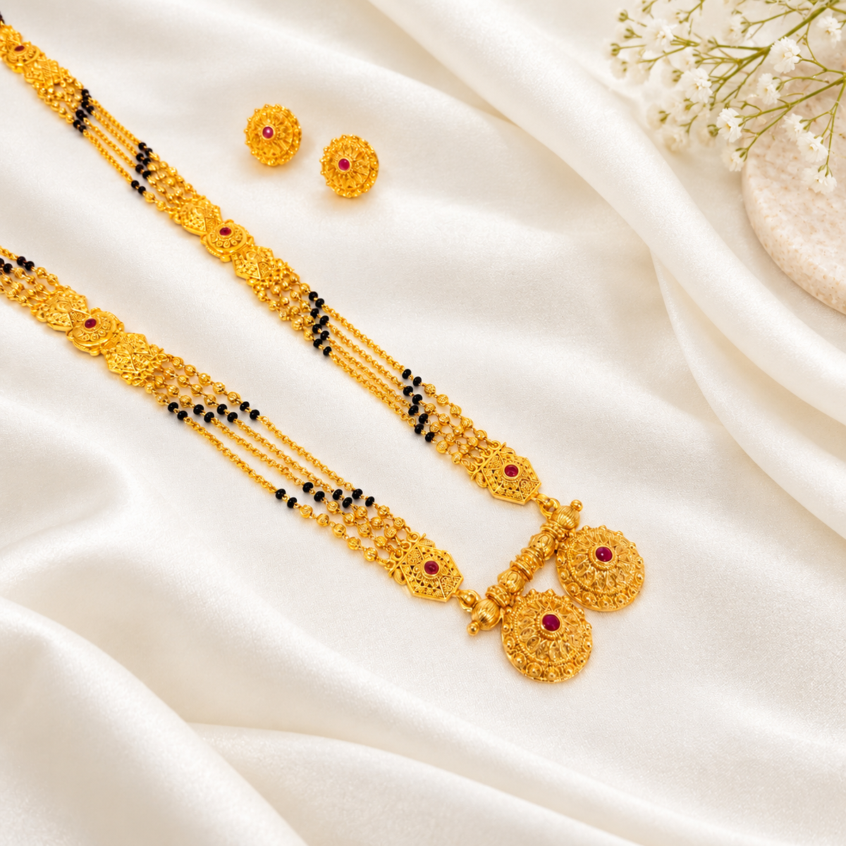Kimaya Long Mangasluta with pendant & earrings - 36 Inch