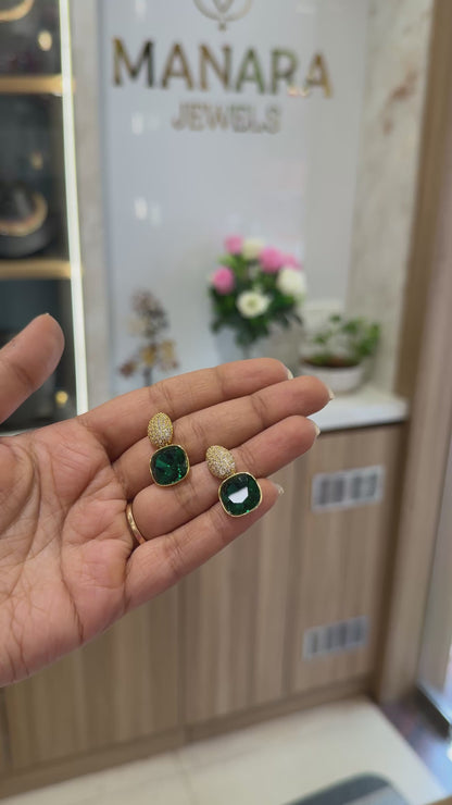 AD Glimmer Square Earrings Green
