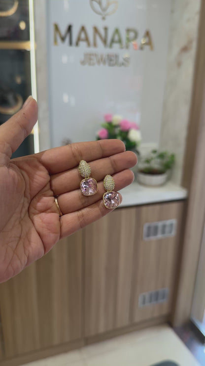 AD Glimmer Square Earrings Pink