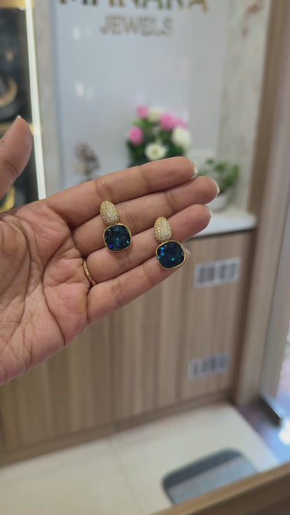AD Glimmer Square Earrings Blue