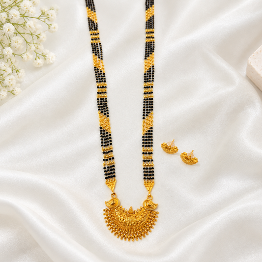 Yashika Long Mangalsutra with pendant & Earrings - 40 inch