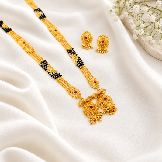 Yukta Long Mangalsutra with pendant and earrings - 36 inch